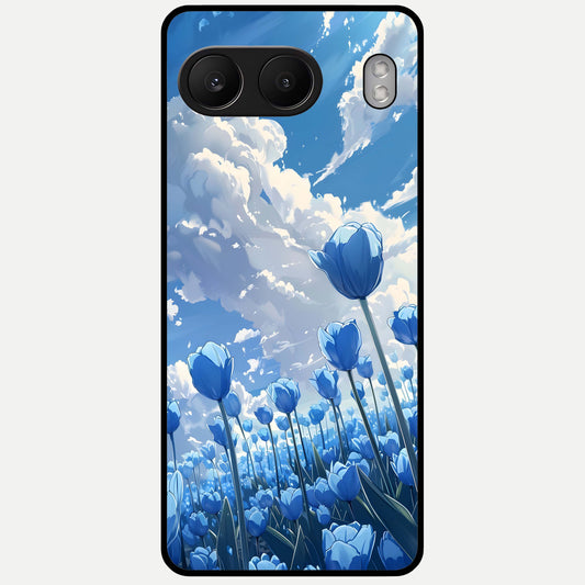  Blue Tulip Clouds Glass Case For Oneplus Nord 4 back cover – full design glossy printed glass finish