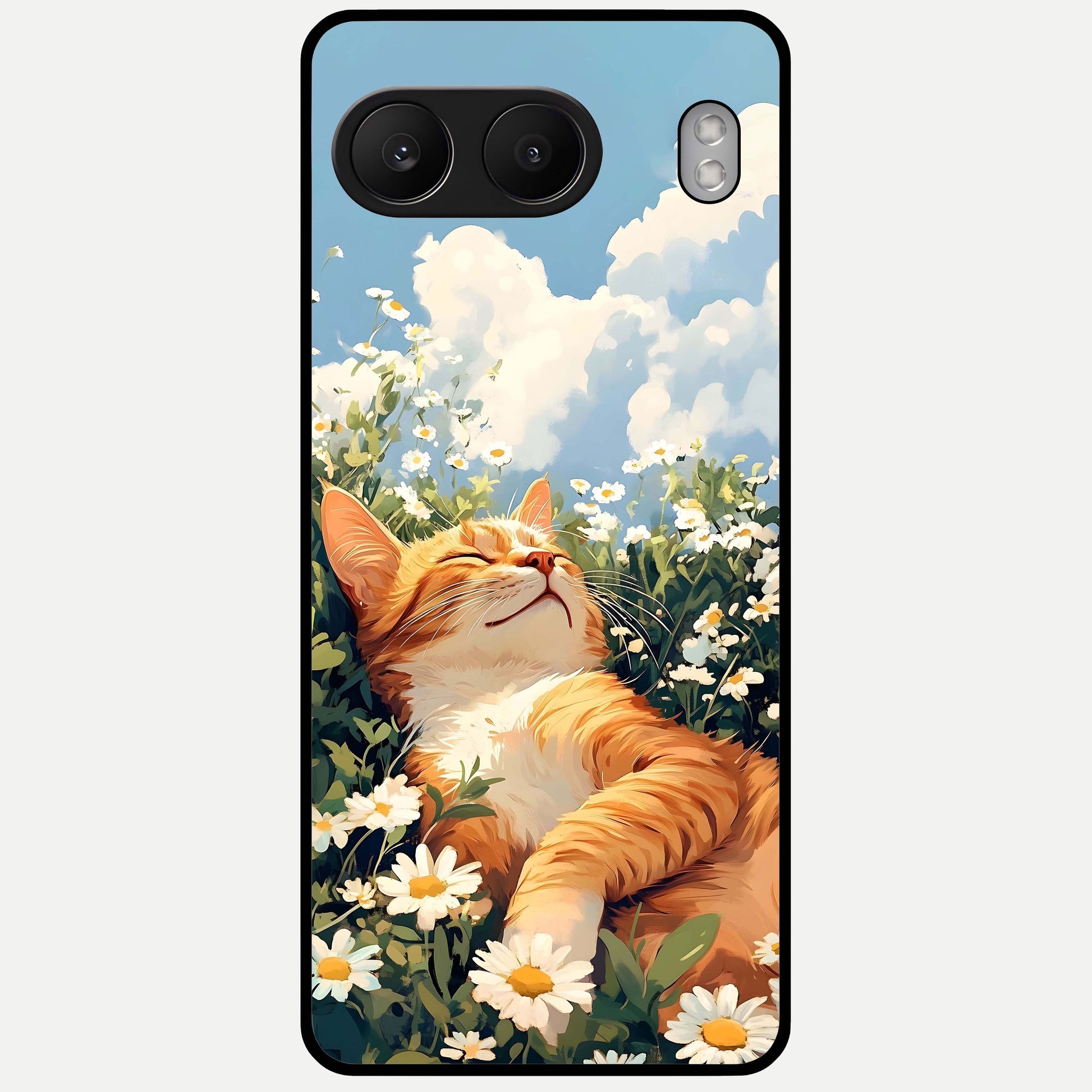  Cat And Flowers View Glass Case For Oneplus Nord 4 back cover – full design glossy printed glass finish