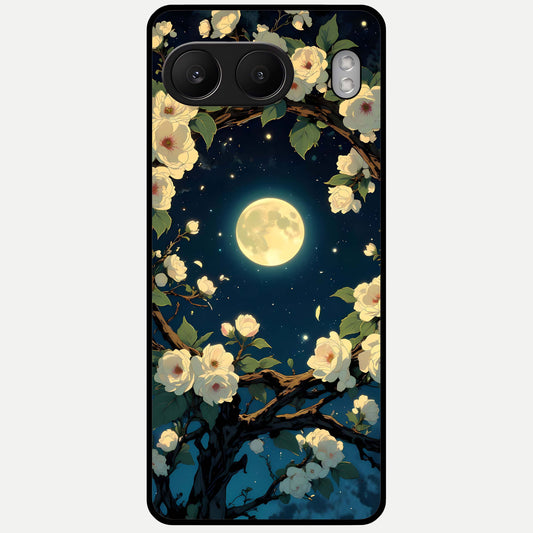  Celestial Moon And Flower Glass Case For Oneplus Nord 4 back cover – full design glossy printed glass finish