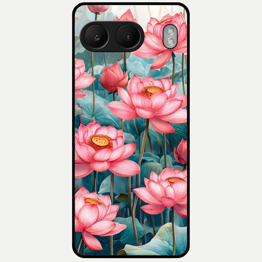  Celestial Pink Lotus Glass Case For Oneplus Nord 4 back cover – full design glossy printed glass finish