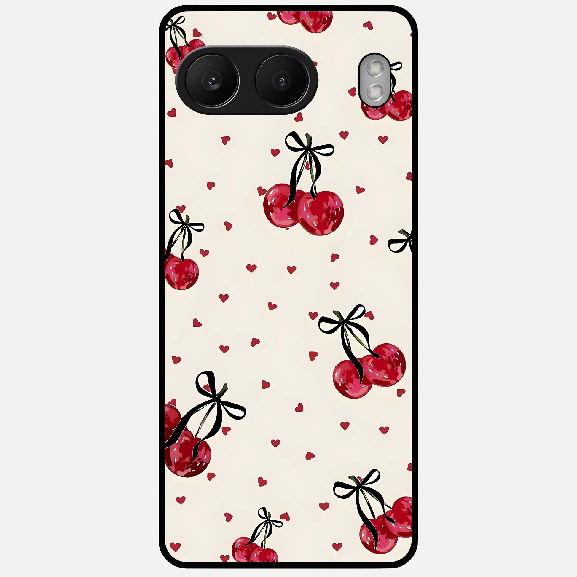 Cherry Heart Bow Glass Case For Oneplus Nord 4 back cover – full design glossy printed glass finish