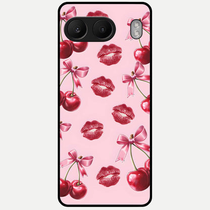  Cherry With Lips Glass Case For Oneplus Nord 4 back cover – full design glossy printed glass finish