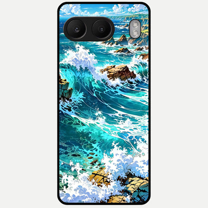  Coastal Blue Waves Glass Case For Oneplus Nord 4 back cover – full design glossy printed glass finish