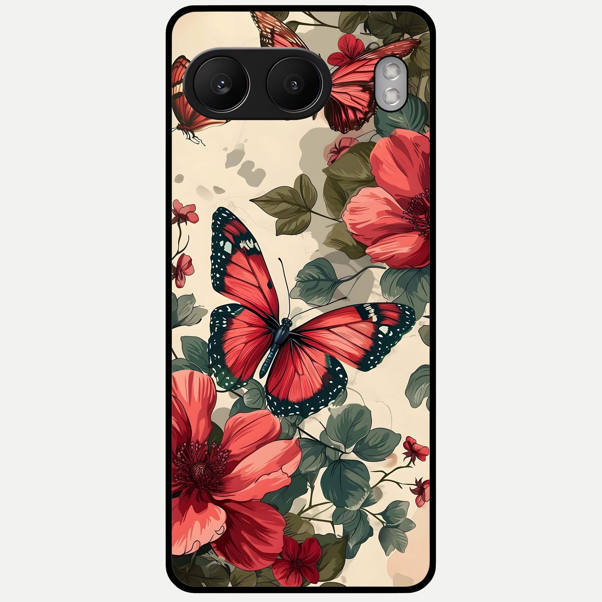  Crimson Butterfly Garden Glass Case For Oneplus Nord 4 back cover – full design glossy printed glass finish