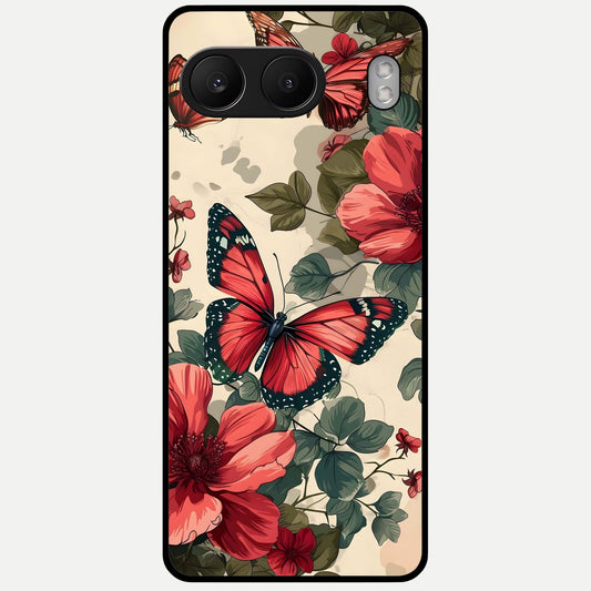  Crimson Butterfly Garden Glass Case For Oneplus Nord 4 back cover – full design glossy printed glass finish