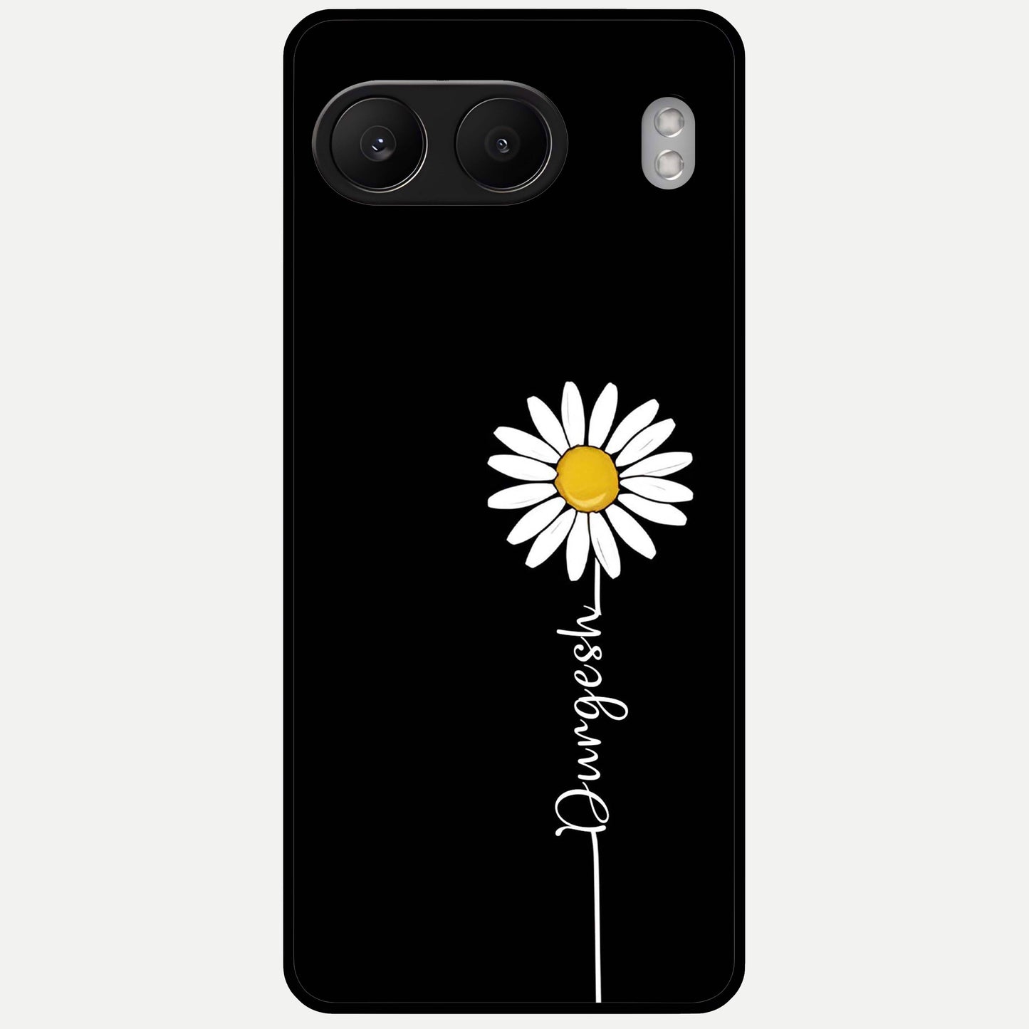  Custom Name White Flower Glass Case For Oneplus Nord 4 back cover – full design glossy printed glass finish