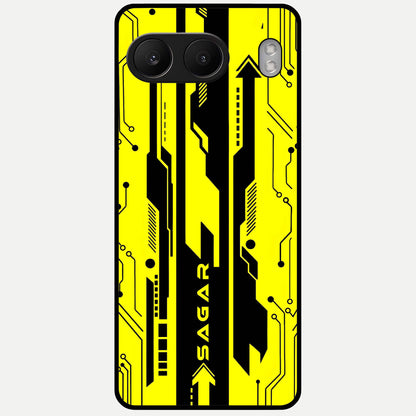  Electric Pulse CYBERPUNK Custom Name Glass Case For Oneplus Nord 4 back cover – full design glossy printed glass finish