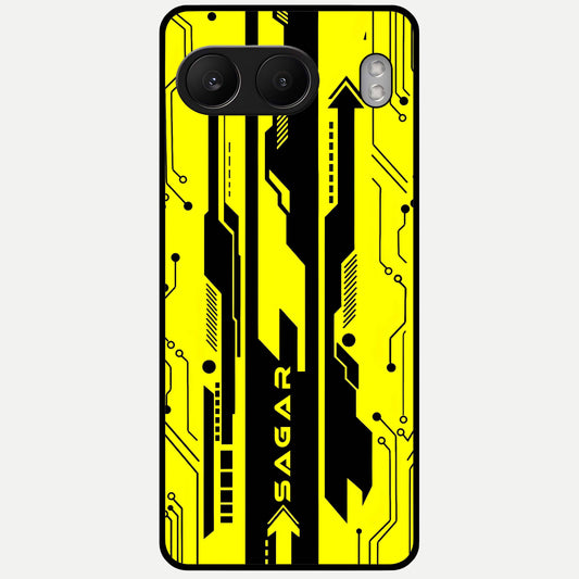  Electric Pulse CYBERPUNK Custom Name Glass Case For Oneplus Nord 4 back cover – full design glossy printed glass finish