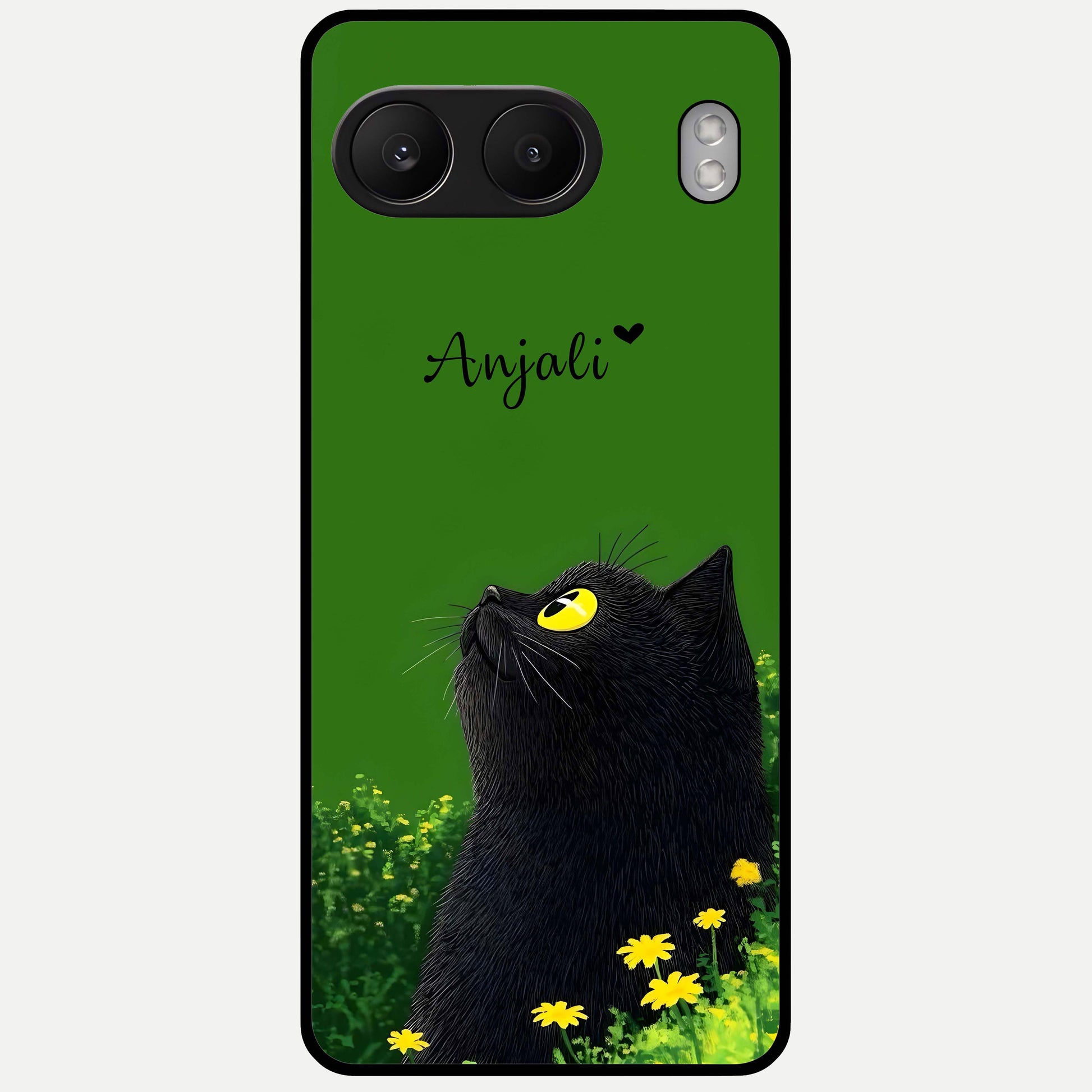  Emerald Cat Custom Name Glass Case For Oneplus Nord 4 back cover – full design glossy printed glass finish