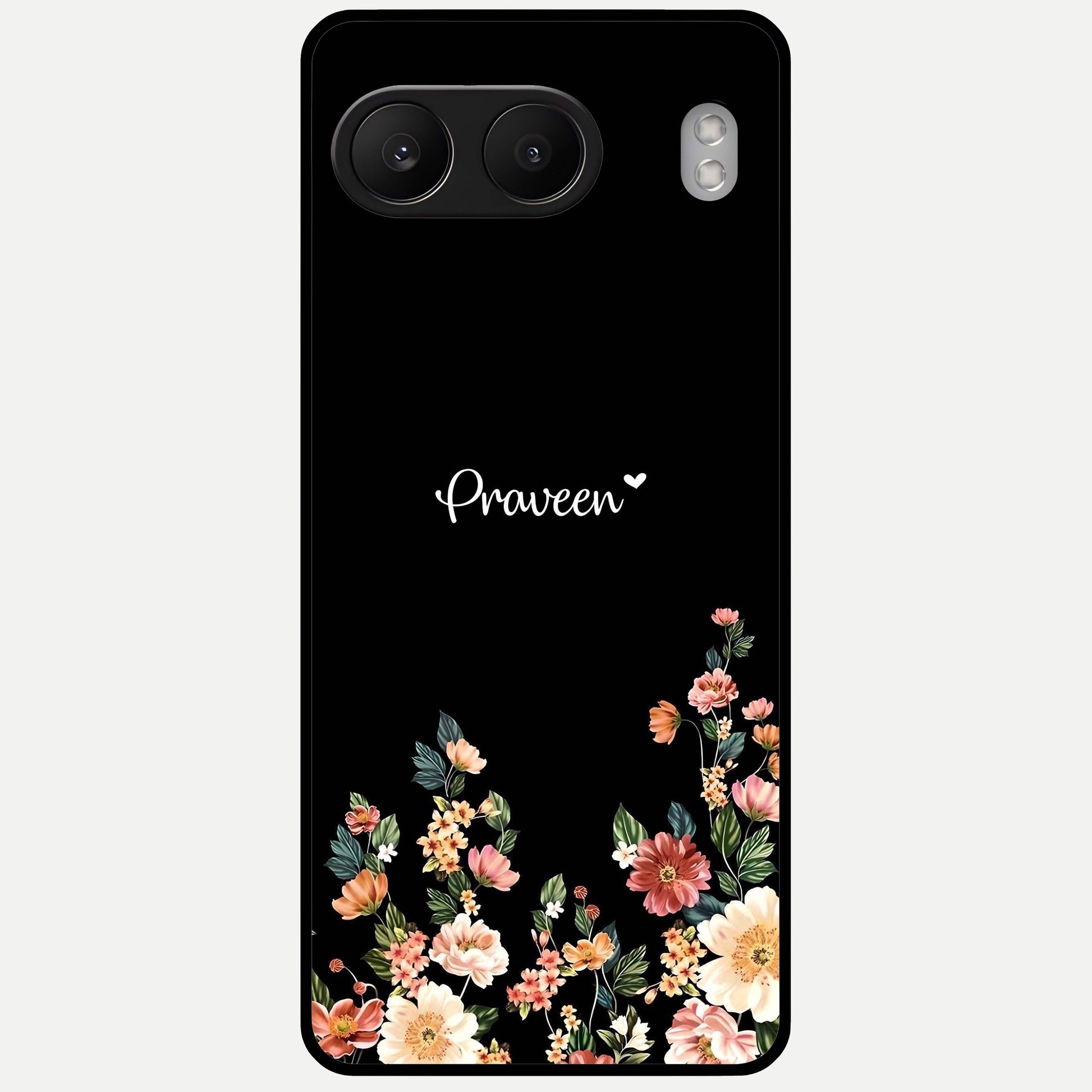  Floral Design Personalized Custom Name Glass Case For Oneplus Nord 4 back cover – full design glossy printed glass finish