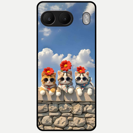  Floral Kitty Squad Glass Case For Oneplus Nord 4 back cover – full design glossy printed glass finish