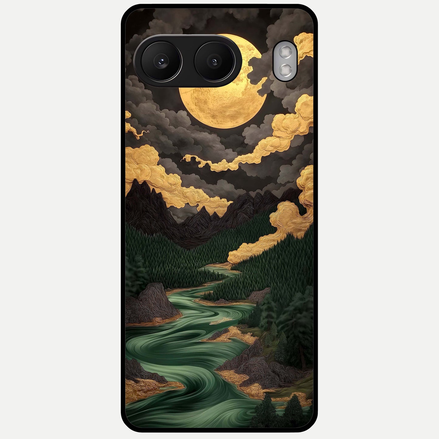  Golden River Moon Glass Case For Oneplus Nord 4 back cover – full design glossy printed glass finish