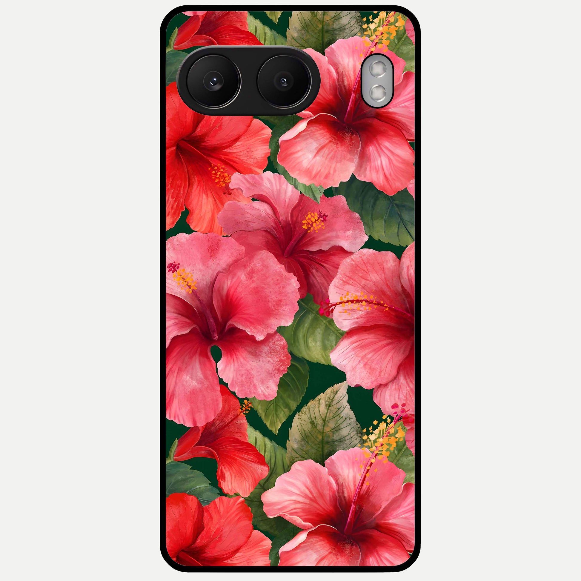  Hibiscus Pattern Glass Case For Oneplus Nord 4 back cover – full design glossy printed glass finish