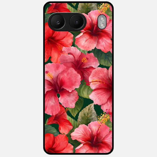  Hibiscus Pattern Glass Case For Oneplus Nord 4 back cover – full design glossy printed glass finish