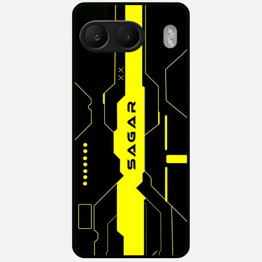  Neon CYBERPUNK Custom Name Glass Case For Oneplus Nord 4 back cover – full design glossy printed glass finish