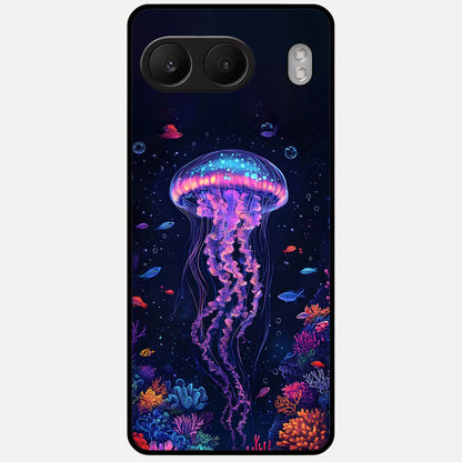  Neon Jellyfish Glass Case For Oneplus Nord 4 back cover – full design glossy printed glass finish