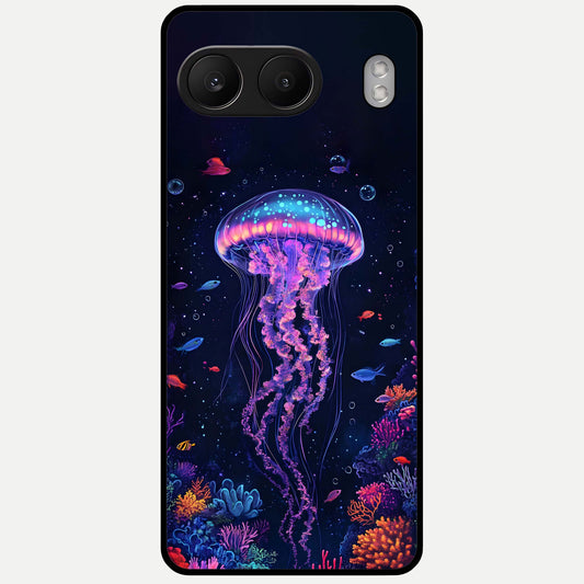  Neon Jellyfish Glass Case For Oneplus Nord 4 back cover – full design glossy printed glass finish
