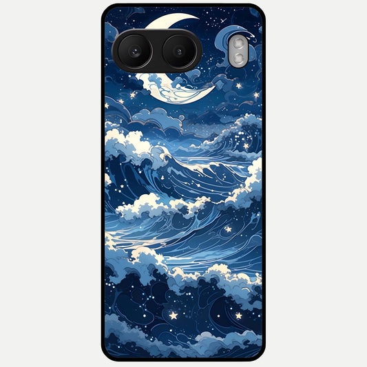  Ocean Moon Waves Glass Case For Oneplus Nord 4 back cover – full design glossy printed glass finish