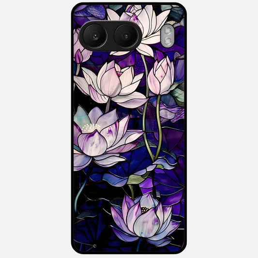  Purple Lotus Pattern Glass Case For Oneplus Nord 4 back cover – full design glossy printed glass finish