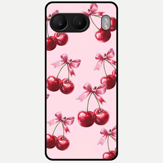  Red Cherries Pattern Glass Case For Oneplus Nord 4 back cover – full design glossy printed glass finish