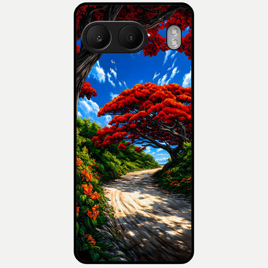  Red Trees Pathway Glass Case For Oneplus Nord 4 back cover – full design glossy printed glass finish