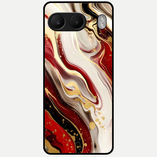  Red And White Marble Glass Case For Oneplus Nord 4 back cover – full design glossy printed glass finish