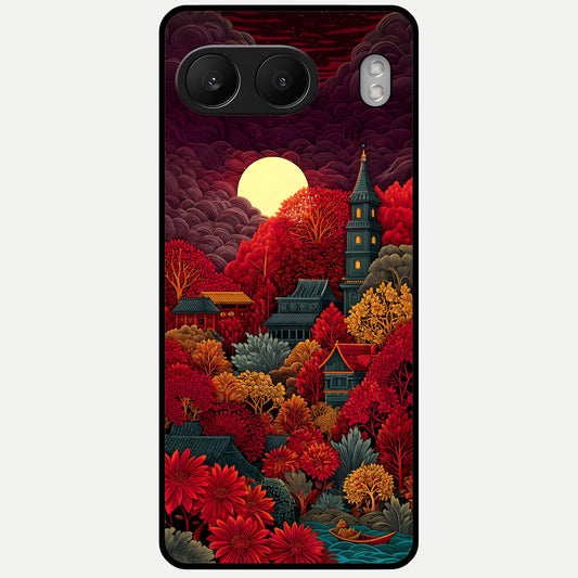  Scarlet Autumn Temple Glass Case For Oneplus Nord 4 back cover – full design glossy printed glass finish