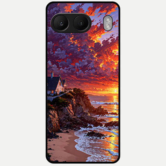  Sunset House By Sea Glass Case For Oneplus Nord 4 back cover – full design glossy printed glass finish