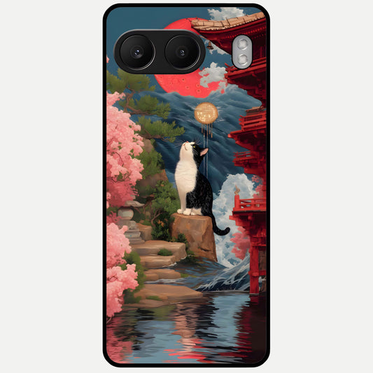  Temple Cat Scenery Glass Case For Oneplus Nord 4 back cover – full design glossy printed glass finish