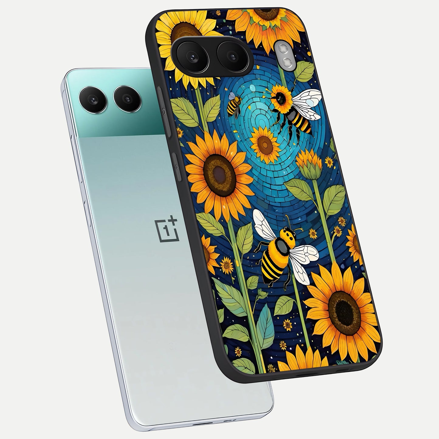  Bees And Sunflowers phone case For Oneplus Nord 4 showing premium glass back cover with detailed artwork