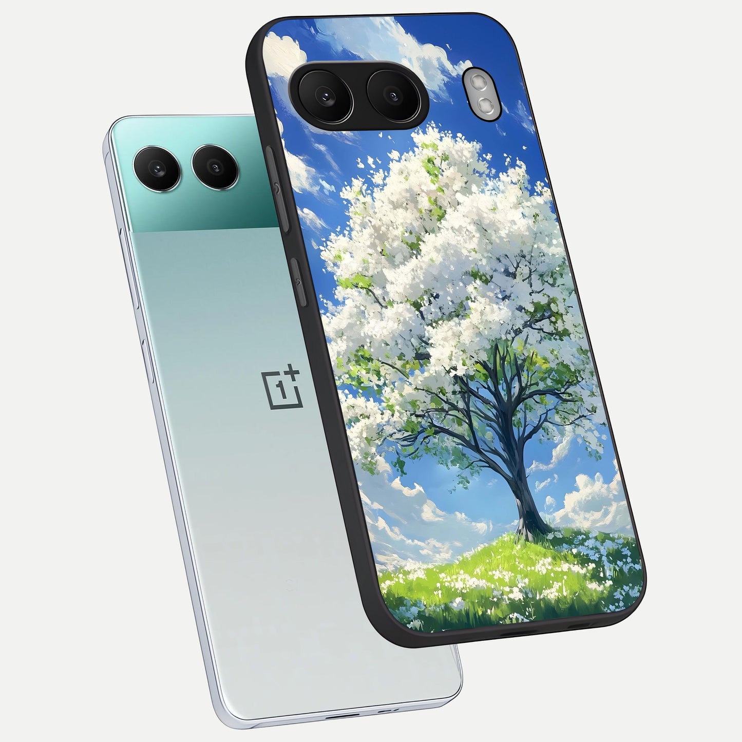  Blossom Sky Serenity phone case For Oneplus Nord 4 showing premium glass back cover with detailed artwork