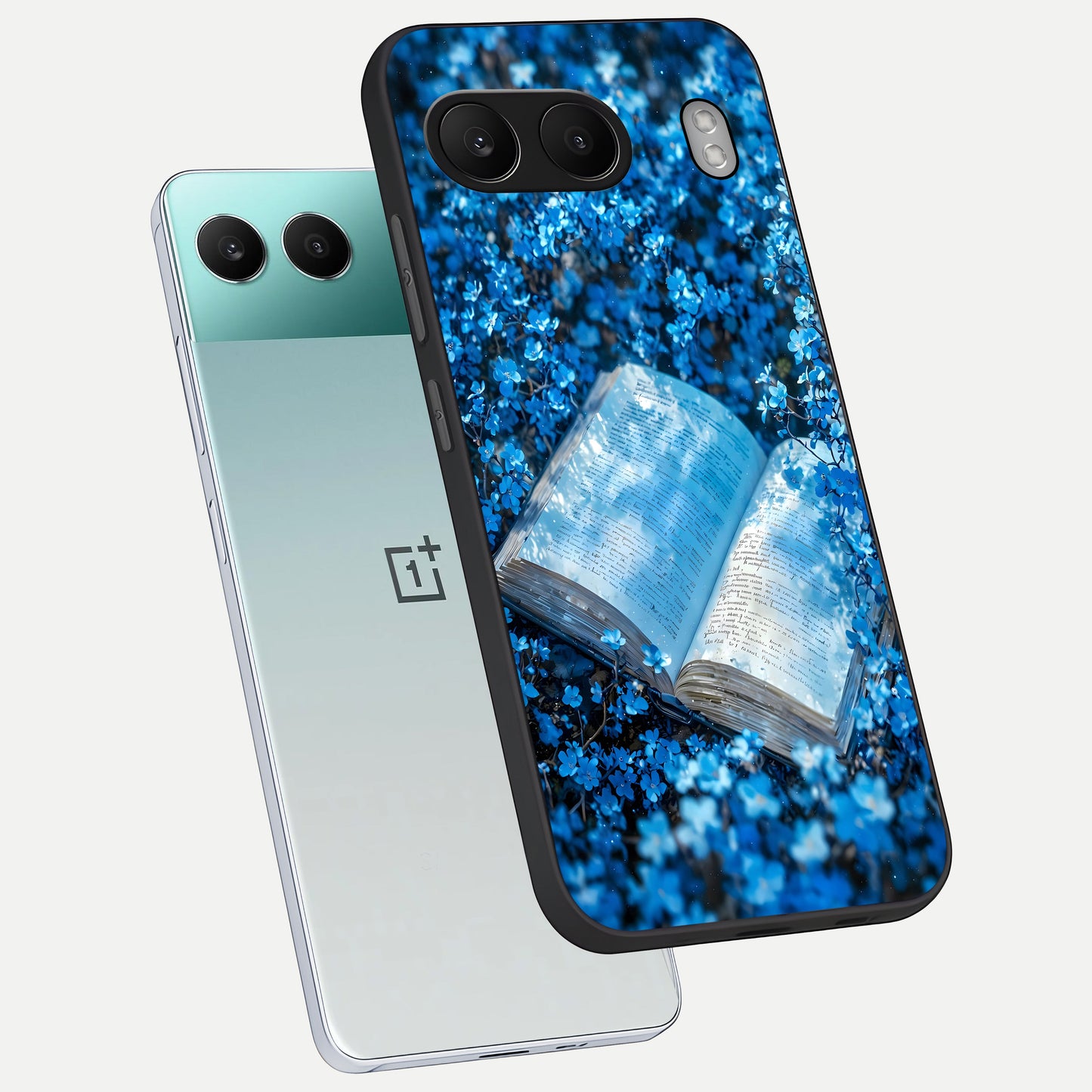  Blue Bloom Tales phone case For Oneplus Nord 4 showing premium glass back cover with detailed artwork