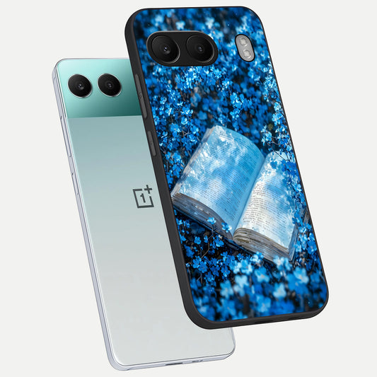  Blue Bloom Tales phone case For Oneplus Nord 4 showing premium glass back cover with detailed artwork