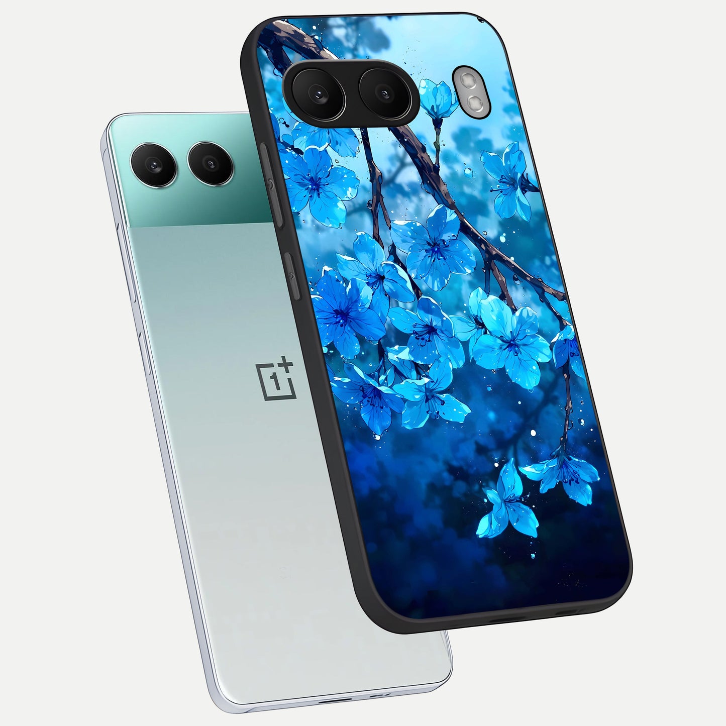  Blue Blossoms Branch phone case For Oneplus Nord 4 showing premium glass back cover with detailed artwork