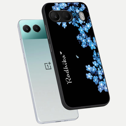  Blue Petal Dream Custom Name phone case For Oneplus Nord 4 showing premium glass back cover with detailed artwork