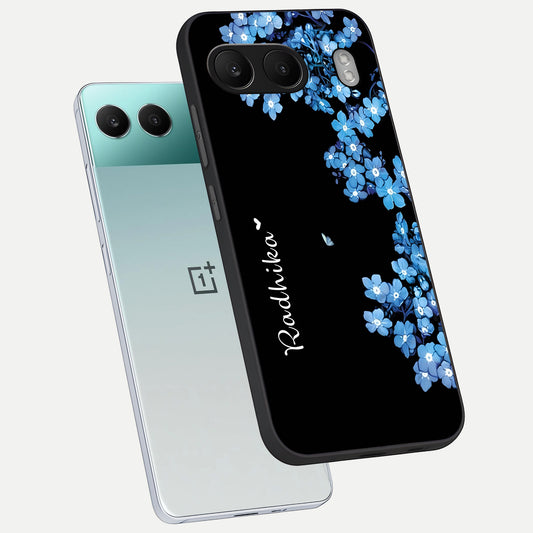  Blue Petal Dream Custom Name phone case For Oneplus Nord 4 showing premium glass back cover with detailed artwork