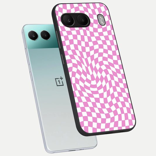  Bubblegum Check Wave phone case For Oneplus Nord 4 showing premium glass back cover with detailed artwork