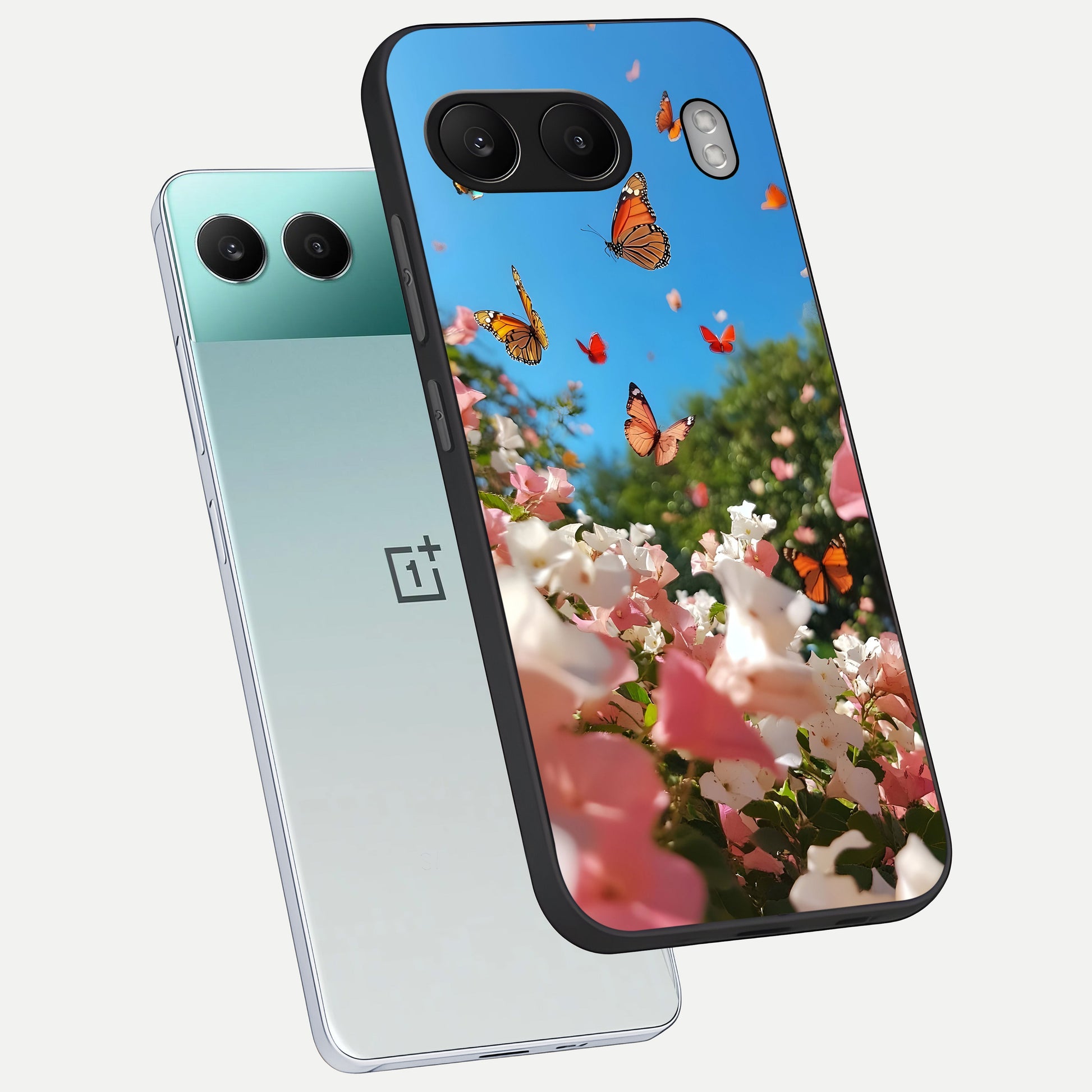  Butterflies In Bloom Sky phone case For Oneplus Nord 4 showing premium glass back cover with detailed artwork