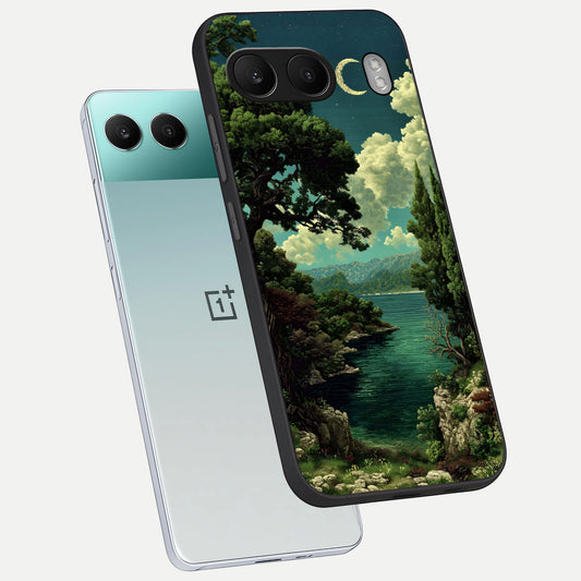  Celestial Lake Peace phone case For Oneplus Nord 4 showing premium glass back cover with detailed artwork