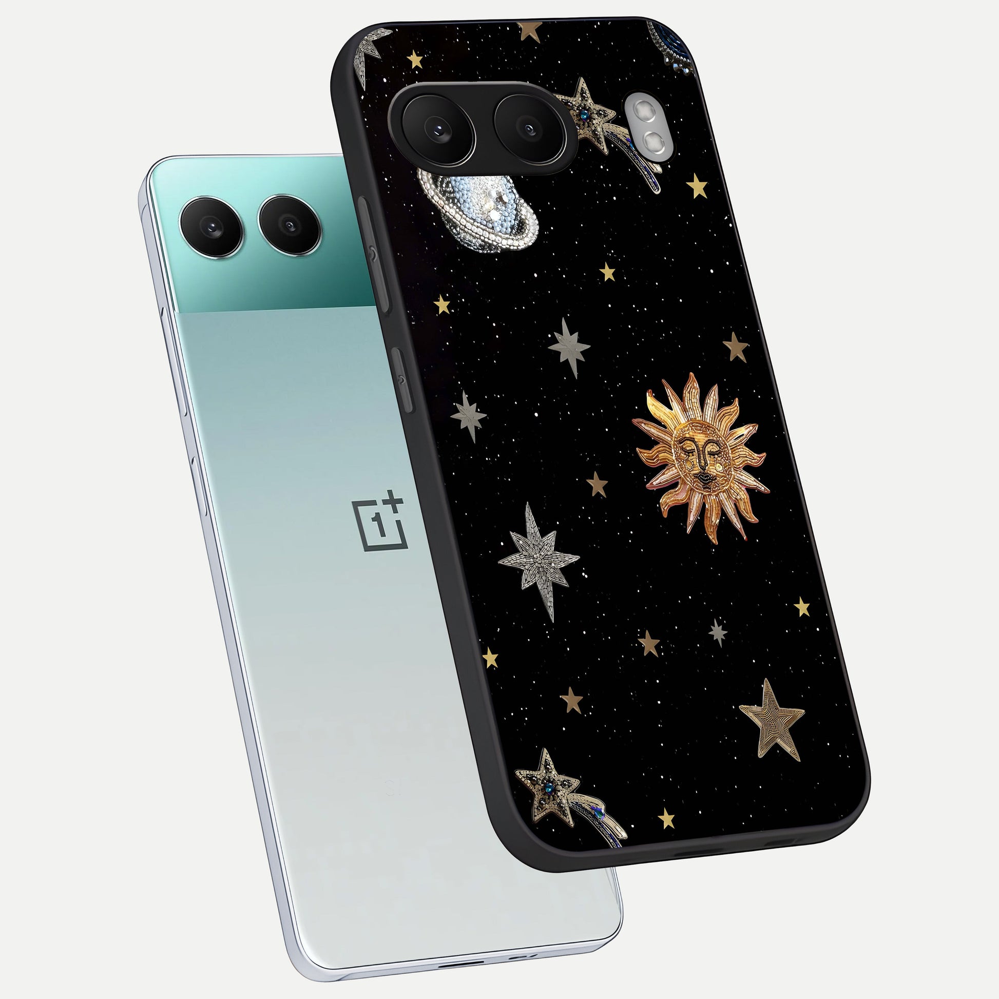  Celestial Moon With Stars phone case For Oneplus Nord 4 showing premium glass back cover with detailed artwork