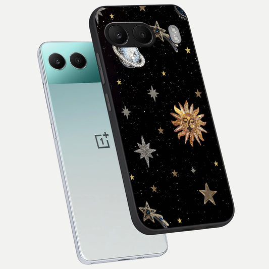  Celestial Moon With Stars phone case For Oneplus Nord 4 showing premium glass back cover with detailed artwork