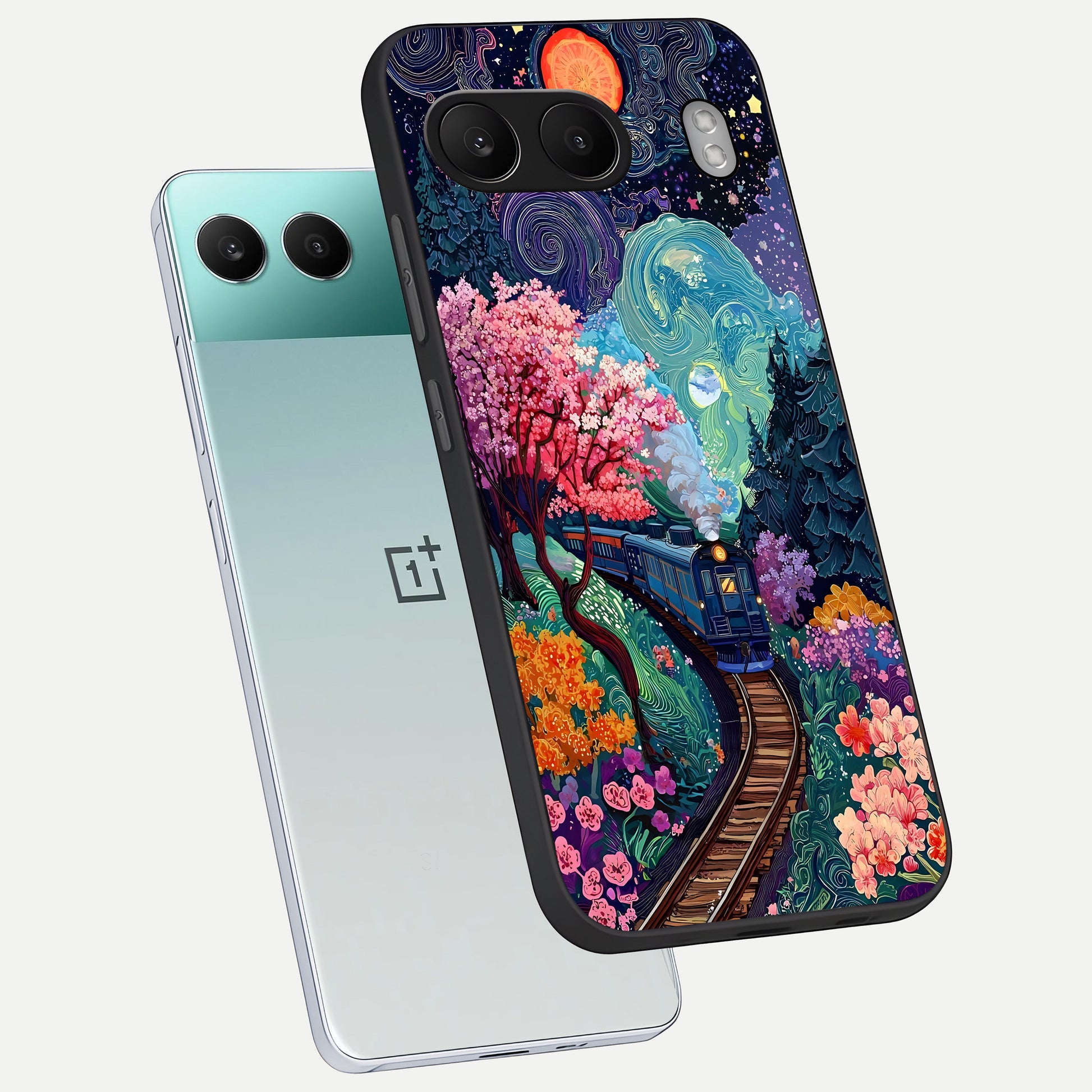  Celestial Train Journey phone case For Oneplus Nord 4 showing premium glass back cover with detailed artwork
