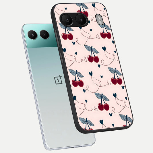  Cherry Heart Line phone case For Oneplus Nord 4 showing premium glass back cover with detailed artwork