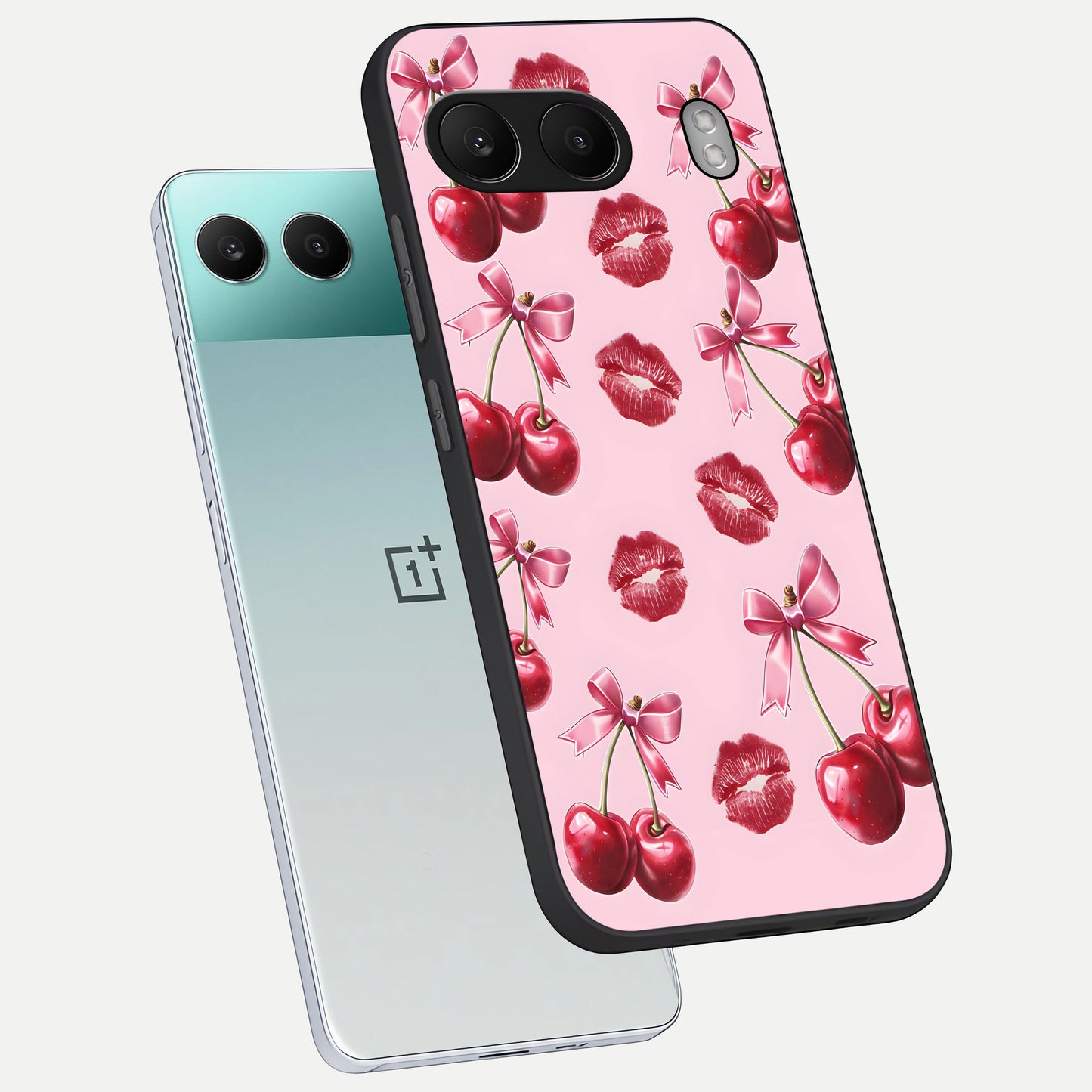  Cherry With Lips phone case For Oneplus Nord 4 showing premium glass back cover with detailed artwork