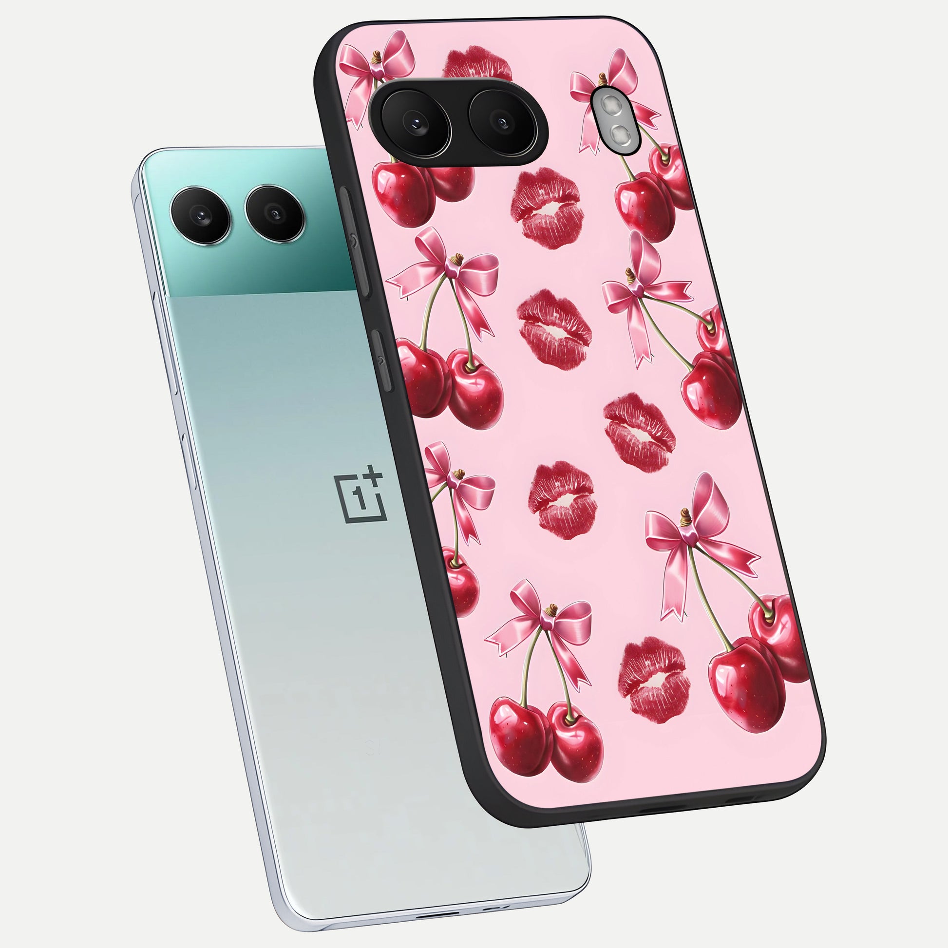  Cherry With Lips phone case For Oneplus Nord 4 showing premium glass back cover with detailed artwork