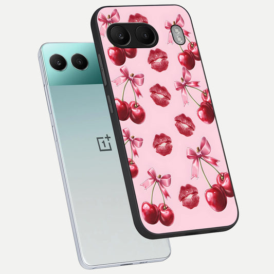  Cherry With Lips phone case For Oneplus Nord 4 showing premium glass back cover with detailed artwork