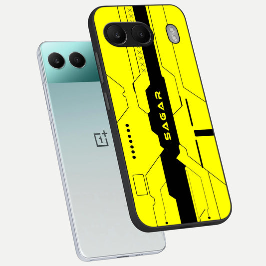  Circuit CYBERPUNK Custom Name phone case For Oneplus Nord 4 showing premium glass back cover with detailed artwork