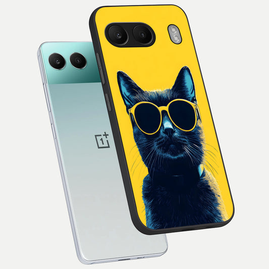  Cool Cat Vibes phone case For Oneplus Nord 4 showing premium glass back cover with detailed artwork