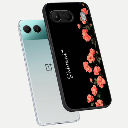  Crimson Bloom Grace Custom Name phone case For Oneplus Nord 4 showing premium glass back cover with detailed artwork
