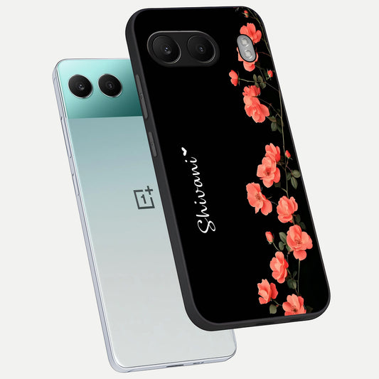  Crimson Bloom Grace Custom Name phone case For Oneplus Nord 4 showing premium glass back cover with detailed artwork